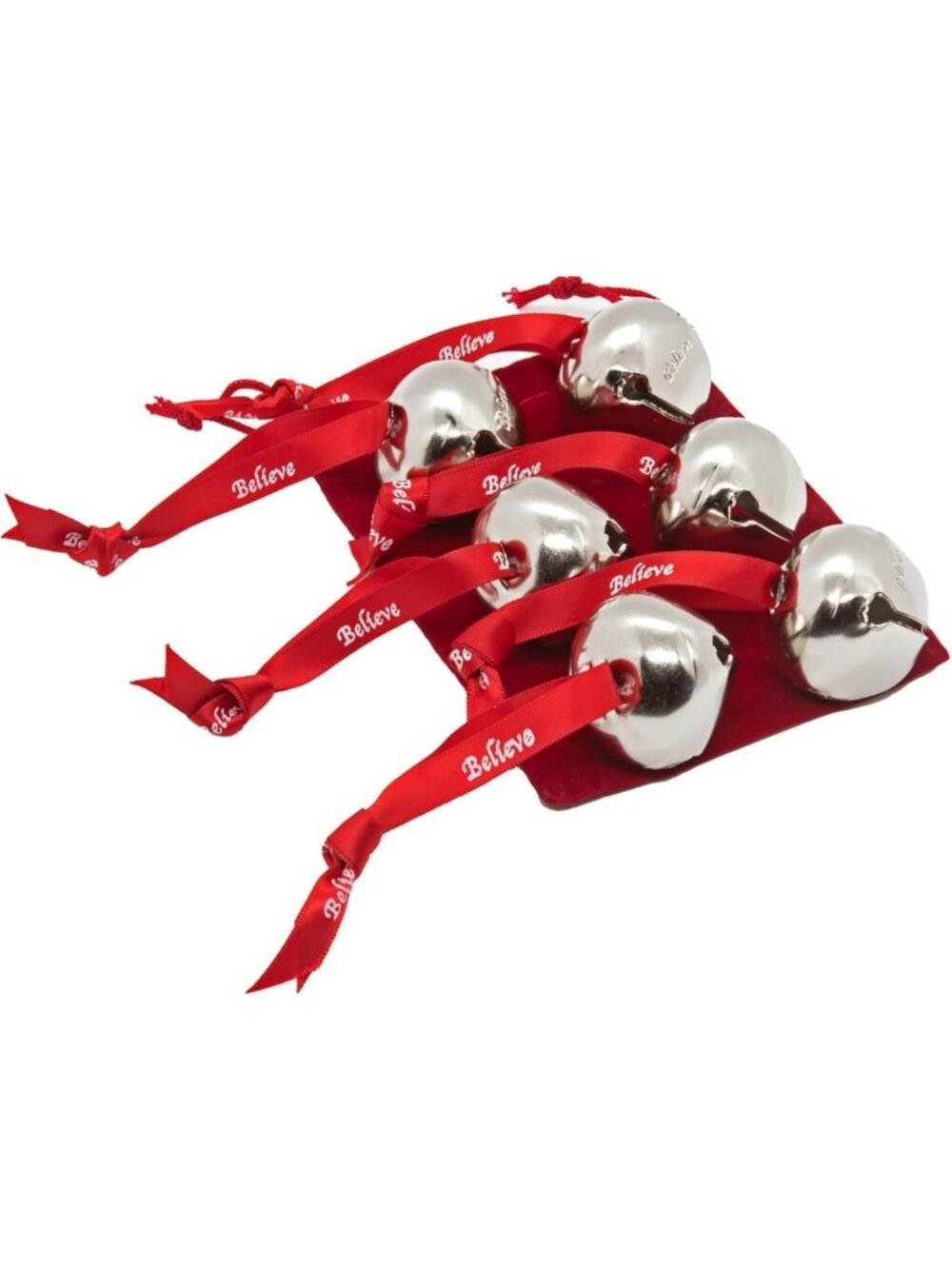 6-Pack Sleigh Bells Ornament Set | 1.5” Steel Bells with Red Satin Ribbon